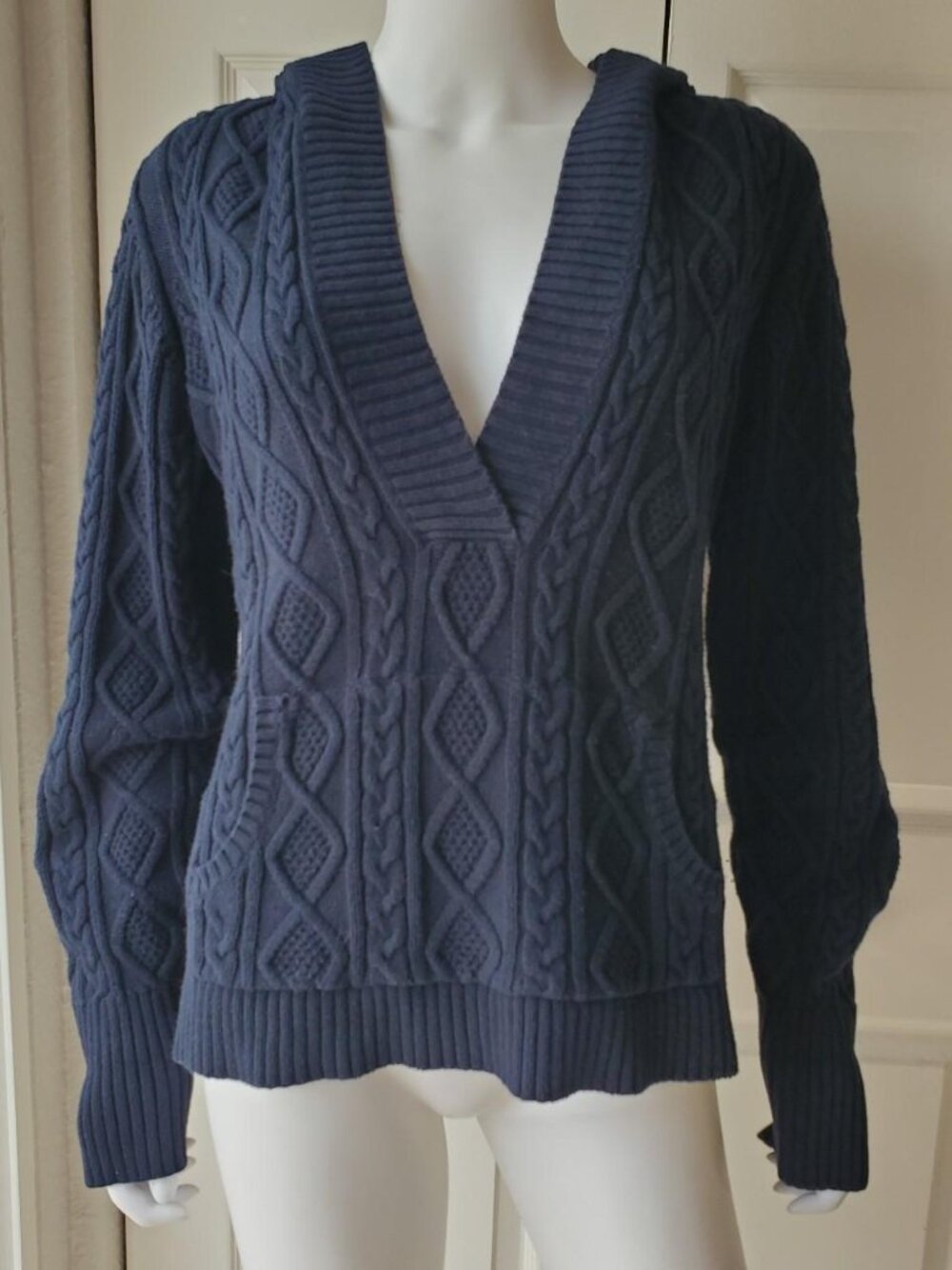 Ralph Lauren polo chunky knit 100% cotton hoodie sweater navy blue